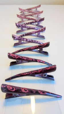 Spinka tukan 12 sztuk z brokatem - 3 x 4 odcienie (czerwony, fiolet, blady róż)
