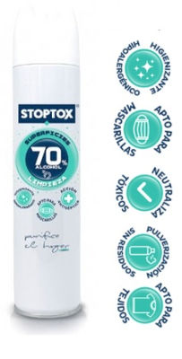 Spray aerosol desinfectante superficies y tejidos Stoptox 70% Alcohol. 300ml