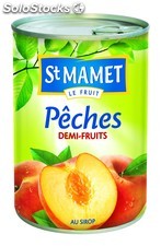 St Mamet Fruits au sirop Pêches demi-fruits : la boite de 230 g net égoutté