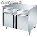 Stainless steel cupboards with hinged doors - drawers below top - worktop