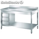 Stainless steel work table - square legs 4x4cm - 3-drawer drawer unit - worktop