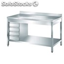 Stainless steel work table - square legs 4x4cm - 4-drawer drawer unit - worktop