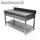 Stainless steel work table - square legs 4x4cm - bottom shelf - drawers below