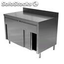 Stainless steel work table with sliding doors - drawers below worktop - worktop