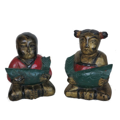 Statue di bimbi Thai in legno di acacia. Stock 44- - Foto 5