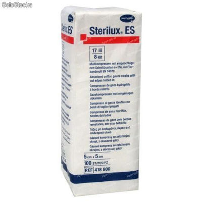 Sterilux Es, gasa no esteril 17 hilos 5 cm x 5cm bolsa 100 unidades.
