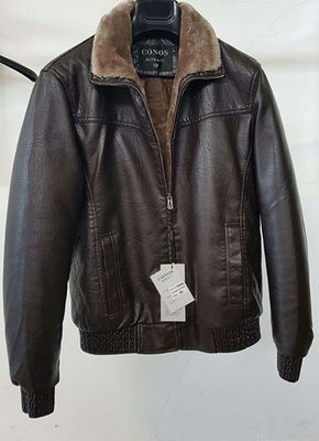 Stock de jaqueta de couro falso forrado a pele real para homen