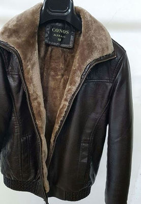Stock de jaqueta de couro falso forrado a pele real para homen - Foto 2