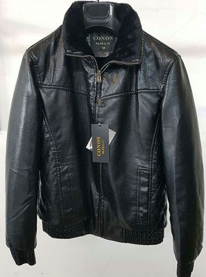 Stock de jaqueta de couro falso forrado a pele real para homen - Foto 3