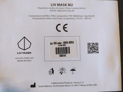 Stock Mascherine Liv Mask M2 riutilizzabili con filtro - made in Italy - Foto 4