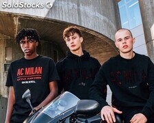 Stock of men&#39;s clothing, capsule collection diesel x ac milan