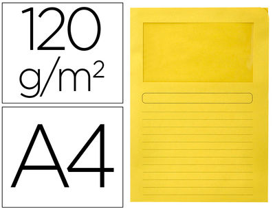 Subcarpeta cartulina q-connect din A4 amarilla con ventana transparente 120 gr