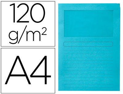 Subcarpeta cartulina q-connect din A4 azul con ventana transparente 120 gr