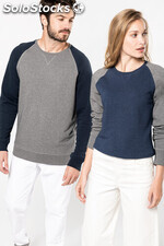 Sweatshirt BIO bicolor de senhora com decote redondo e mangas raglan