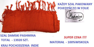 Szal damski pashmina - mix kolorów indie 13920 szt.