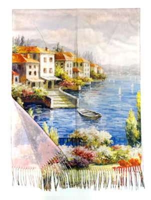 Szalik malowany - imitacja obrazu Bungalowy nad wodą