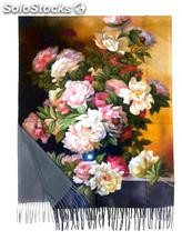 Szalik malowany - imitacja obrazu Kolorowe kwiaty