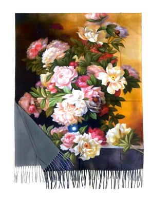 Szalik malowany - imitacja obrazu Kolorowe kwiaty