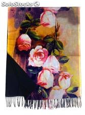 Szalik malowany - imitacja obrazu Różowe róże