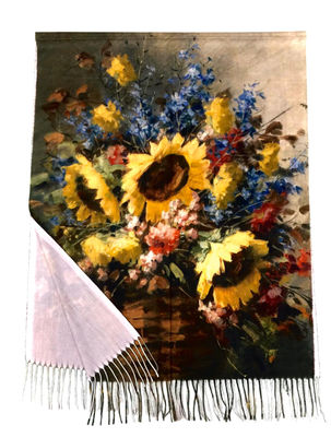 Szalik malowany - imitacja obrazu Słoneczniki i inne kwiaty