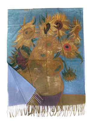 Szalik malowany - imitacja obrazu Słoneczniki w wazonie