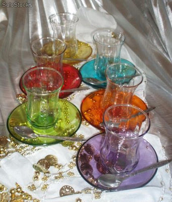 Szklaneczki i spodeczki łyżeczki do herbaty tureckie - Zdjęcie 2