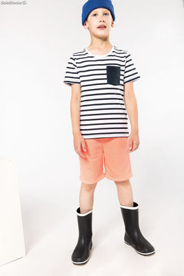 T-shirt bambino manica corta a righe stile marinaio con tasca - Foto 3