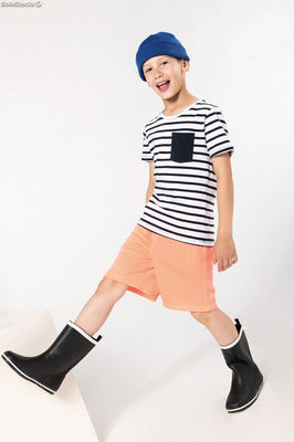 T-shirt bambino manica corta a righe stile marinaio con tasca - Foto 4