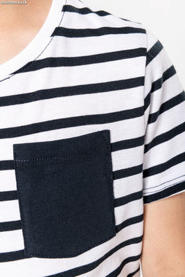 T-shirt bambino manica corta a righe stile marinaio con tasca - Foto 5