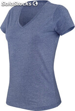T-shirt de senhora de manga curta com decote em V em poliéster/algodão