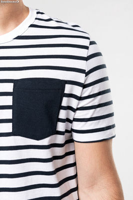 T-shirt manica corta a righe stile marinaio con tasca - Foto 3