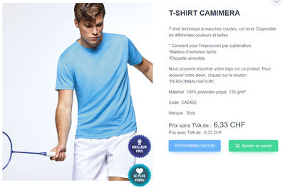 T-shirt personnalisé Roly Camimera - Bleu ciel - Disponible en plusieurs tailles - Photo 3