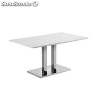tabela com um mdf brilho branco lacado. foot - base de aço inoxidável. 76x150x80