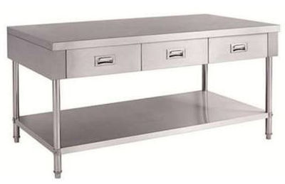 Table de travail acier inox avec 3 tiroirs et 1 étagère 100X60X85