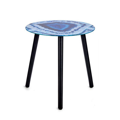 Table en cristal effet marbre Bleu