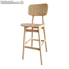 Tabouret haut style vintage bistrot en bois avec dossier de rotin