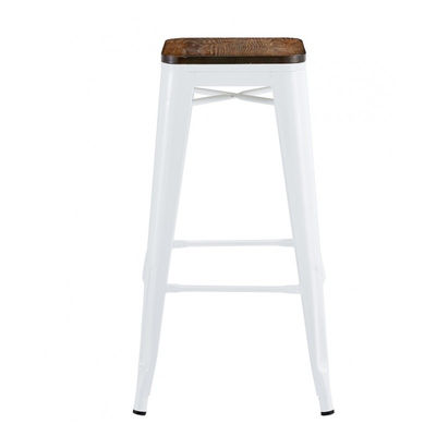 Taburete acero style con asiento madera - blanco - Foto 2
