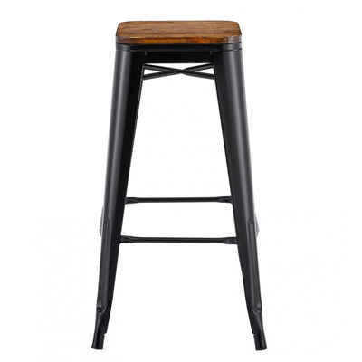 Taburete acero style con asiento madera - negro - Foto 2