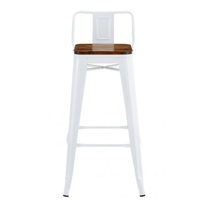Taburete acero style con asiento madera y respaldo bajo - blanco - Foto 2