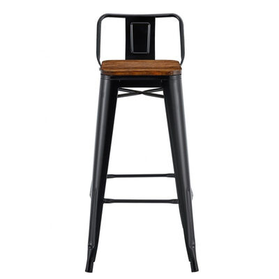Taburete acero style con asiento madera y respaldo bajo - negro - Foto 2