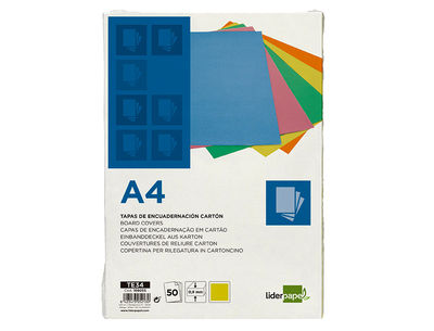 Tapa encuadernacion liderpapel carton a4 0,9mm amarillo fluor paquete de 50 - Foto 2