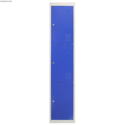 Taquilla para Ensamblar con 3 Puertas Azules de Acero para Escuelas y Gimnasios