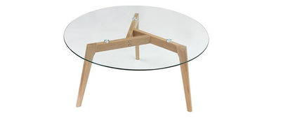 Tavolino rotondo design contemporaneo vetro e legno DAVOS - Foto 2
