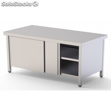 Tavolo da parete in acciaio inox con ante scorrevoli 1200x600x850 mm