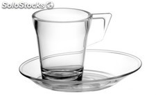 Taza de café transparente 9 cl. con plato policarbonato