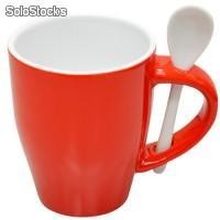 Taza de ceramica con cuchara - rojo - Modelo:TR-549