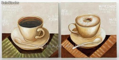 Tazas De Café - Pareja | Pinturas de arte abstracto y moderno en mixta sobre