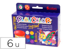 Tempera liquida playcolor liquid glitter 40 ml caja de 6 unidades colores