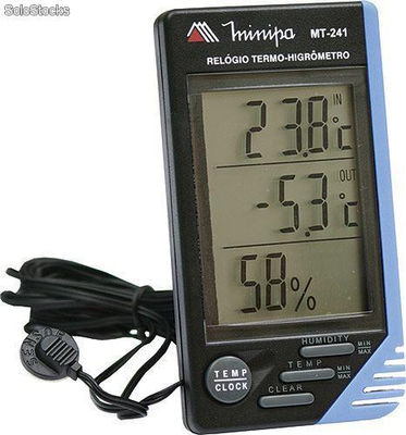 Termo-higrômetro-relógio máx/mín (temp int/ext) - mt-241
