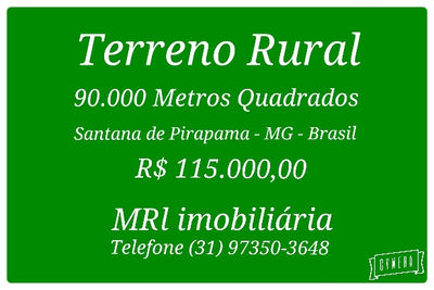 Terreno Rural 90.000 Metros Quadrados, Região Santana de Pirapama, MG, Brasil